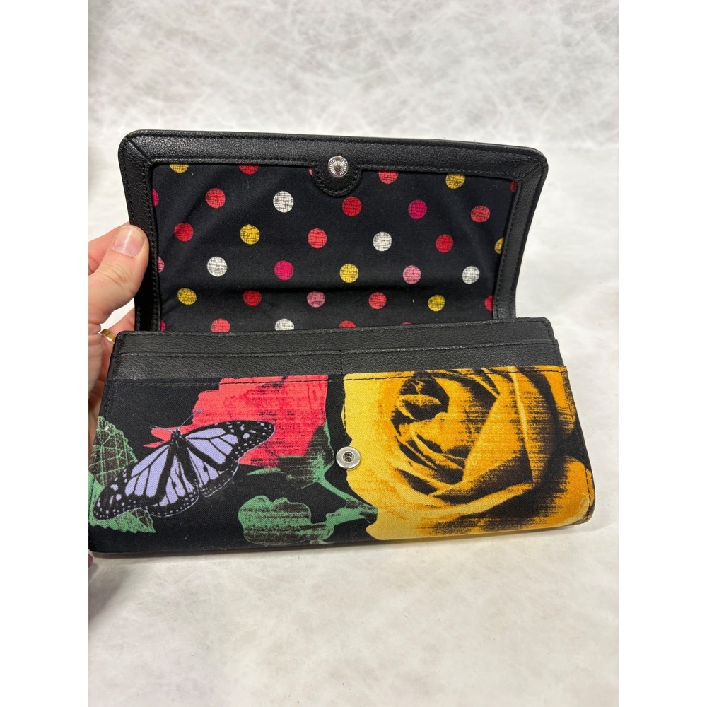 Vera‎ Bradley Leather Floral Canvas Trifold Wallet Black Butterfly Polka Dot - Picture 5 of 11